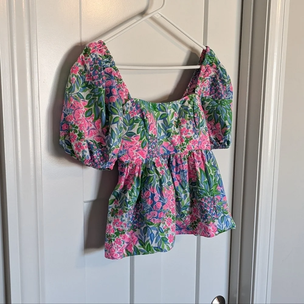 Lilly Pulitzer Kay Puff Sleeve Top - Multi A Cherry On Top Pattern sz 2